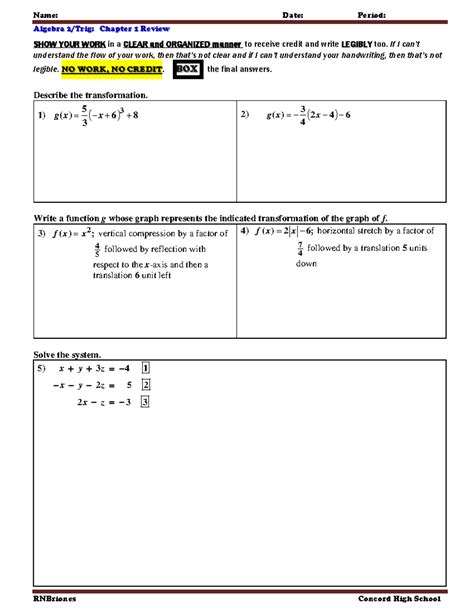 Algebra 2 Trig Chapter 1 Test
