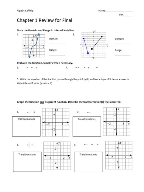 algebra 2 trig final review exam answers