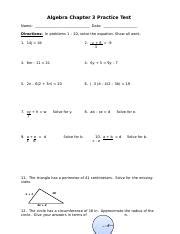 Algebra Chapter 3 Test