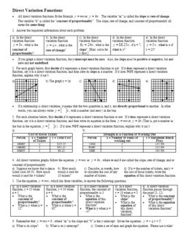 Algebra Direct Variation Answer Key