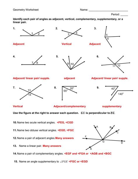 algebra exploring angle pairs answers form