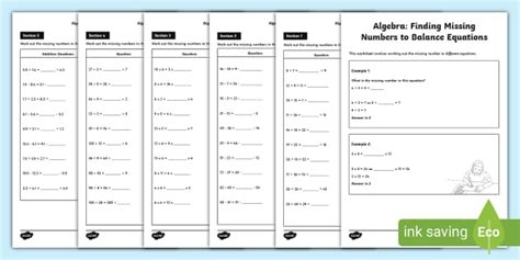 Algebra Finding Missing Numbers To Balance Equations Twinkl Number Balance Worksheet - Number Balance Worksheet