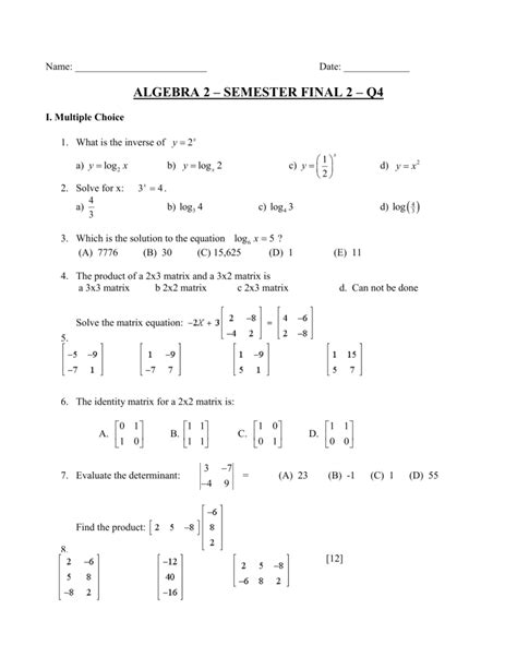 Algebra Ii Final Exam Study Guide