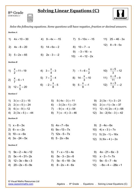 Algebra Master Grade 8 Math Worksheets - Grade 8 Math Worksheets