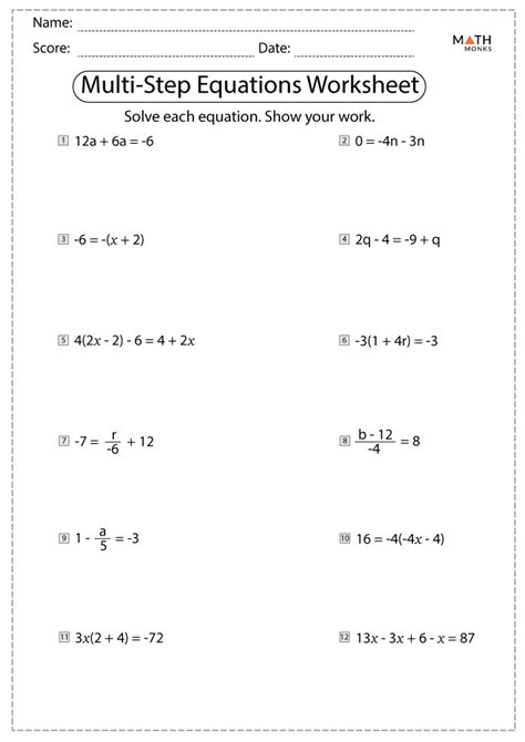 Algebra Master Multistep Equation Worksheet - Multistep Equation Worksheet