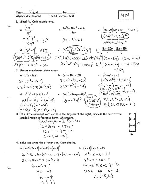 Algebra Module 4 Test Answers