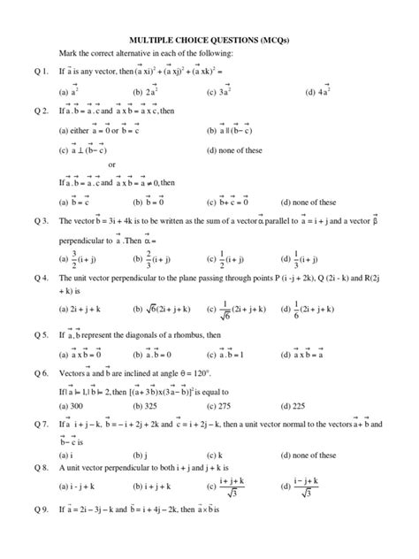 Algebra Multiple Choice Questions With Answers
