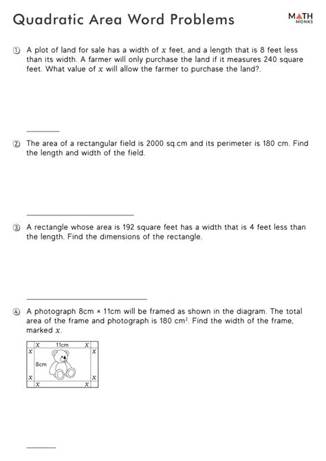 Algebra Quadratic Word Problems Area
