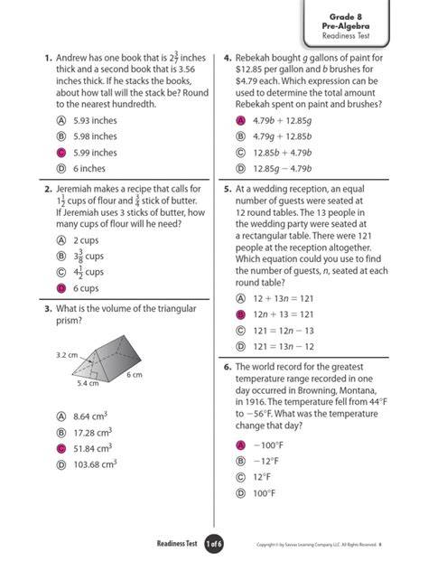 algebra readiness lesson answer key