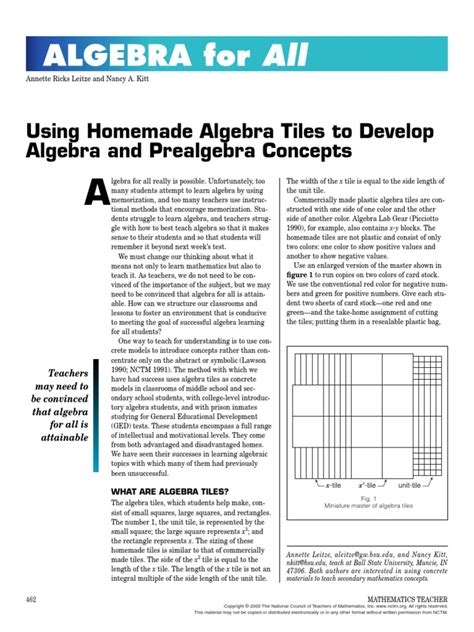 Algebra Tiles National Council Of Teachers Of Mathematics Math Tiles Worksheets - Math Tiles Worksheets