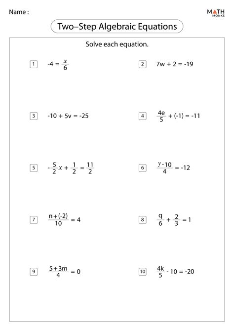 Algebra With 2 Step Equations Worksheets K5 Learning Two Step Algebraic Equations Worksheet - Two Step Algebraic Equations Worksheet