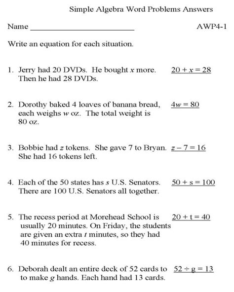 Algebra Word Problems With Solutions