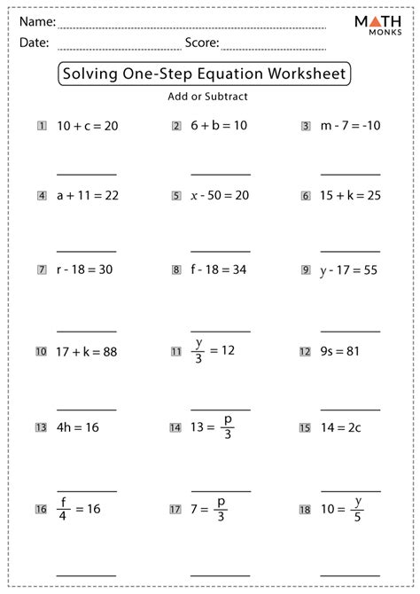 Algebra Worksheet Addition And Subtraction Equations 1 Of Subtraction Equations Worksheet - Subtraction Equations Worksheet