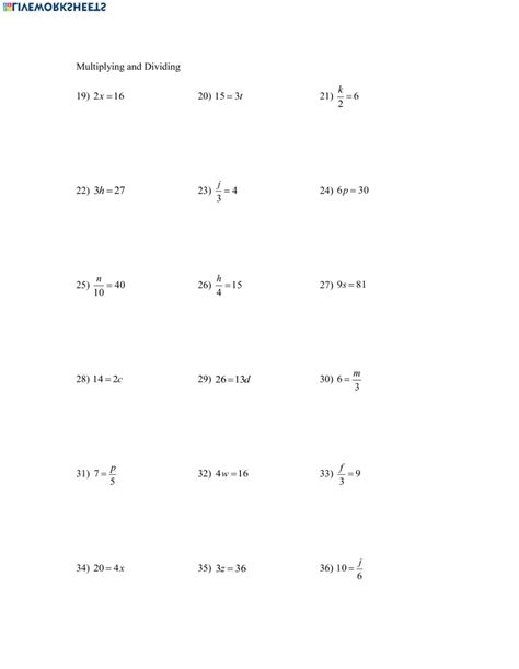 Algebra Worksheet Multiplications And Division Equations 2 Of Solving Multiplication And Division Equations Worksheet - Solving Multiplication And Division Equations Worksheet