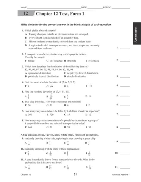 Full Download Algebra 1 Chapter 12 
