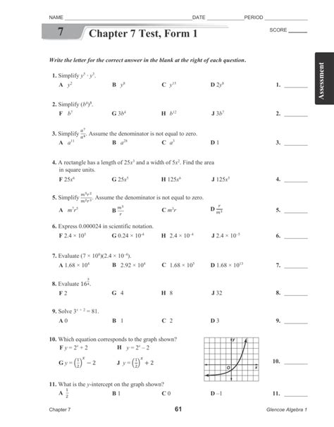 Download Algebra 1 Chapter 7 Practice Workbook 