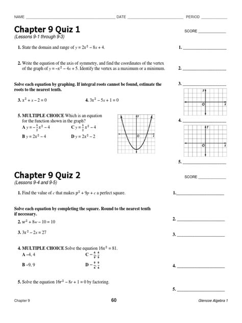 Read Algebra 1 Chapter 9 Test Answers 