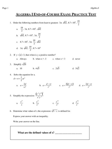 Read Online Algebra 1 End Of Course Exam Practice Test With Solutions File Type Pdf 