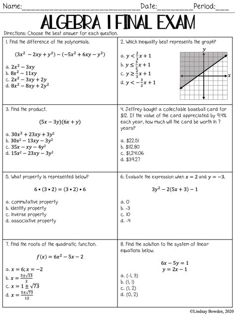 Download Algebra 1 Final Exam Review Answers 
