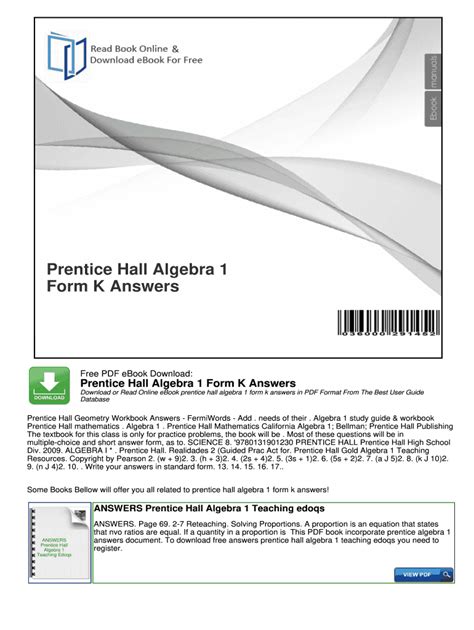 Read Algebra 1 Form Answer Key 