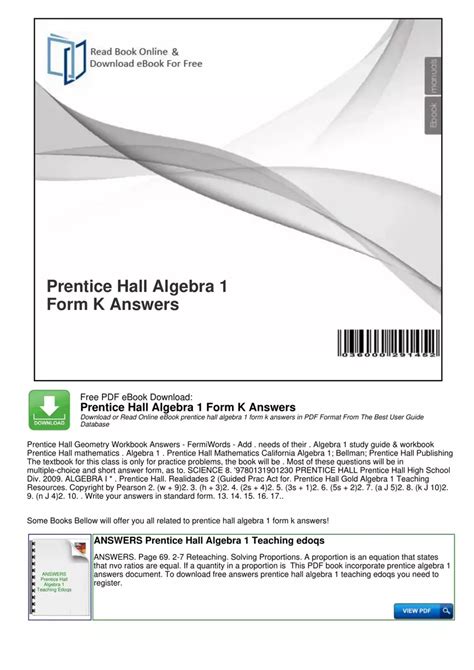 Read Algebra 1 Practice Workbook Answers Prentice Hall File Type Pdf 