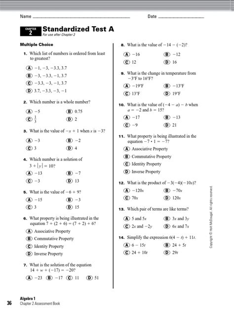 Download Algebra 1 Standardized Test Practice Workbook Answer 