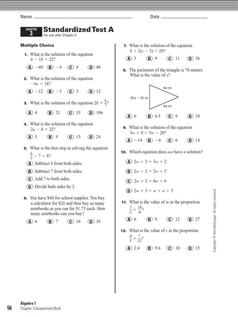 Full Download Algebra 1 Standardized Test Practice Workbook Answers 