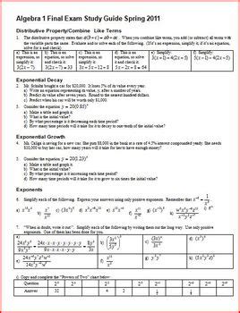 Full Download Algebra 1 Study Guide For Finals 