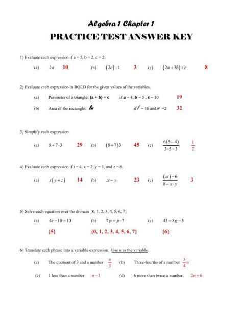 Full Download Algebra 1 Test And Answers 