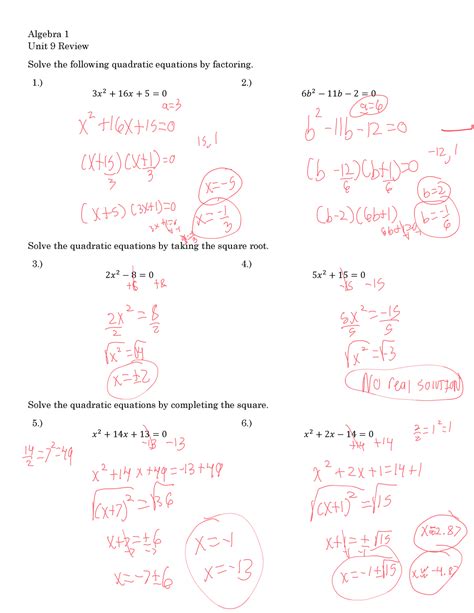 Read Online Algebra 1 Unit 9 Review Answers 