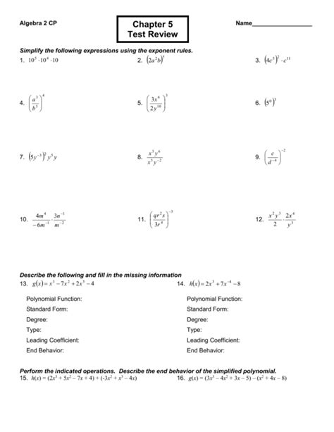 Download Algebra 2 Chapter 5 Test 