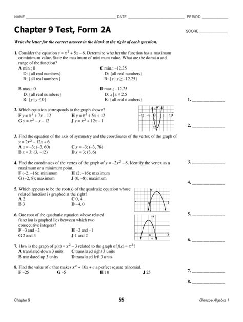 Download Algebra 2 Chapter 9 Test Form 2A 