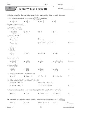 Read Online Algebra 2 Chapter 9 Test Form 2B 