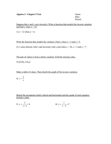Read Algebra 2 Chapter 9 Test Form 2C 