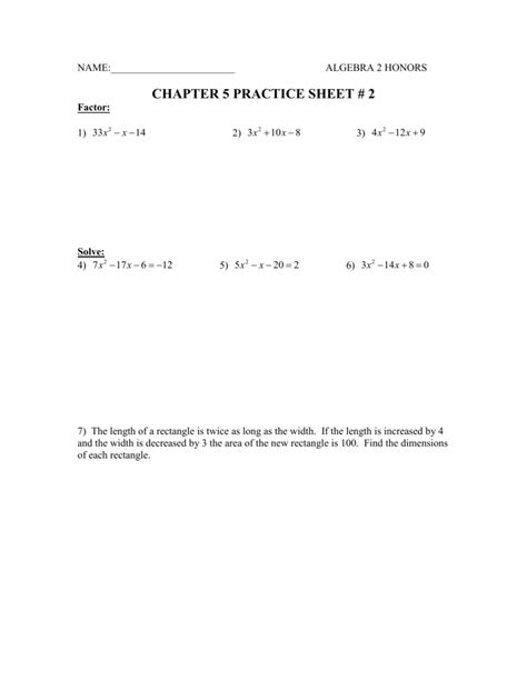 Read Algebra 2 Honors Chapter 5 Test 