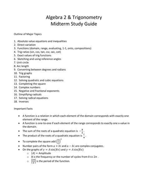 Download Algebra 2 Midterm Study Guide 