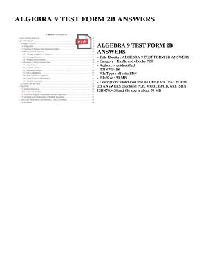 Full Download Algebra 9 Test Form 2B Answers 