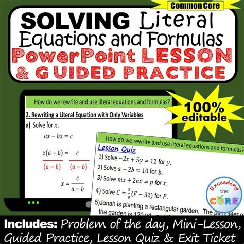 Download Algebra Literal Equations And Formulas Lesson 2 5 Az 