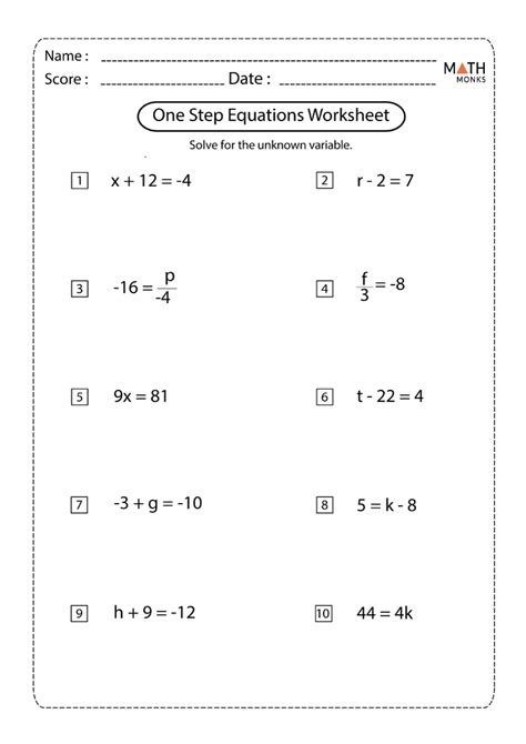Algebraic Equations Single Step Worksheets Subtraction Equations Worksheet - Subtraction Equations Worksheet