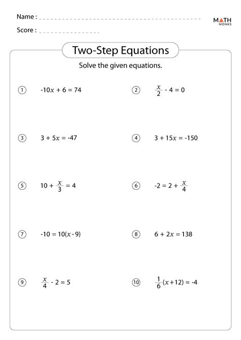 Algebraic Equations Two Step Worksheets Solving Two Step Equations Worksheet - Solving Two Step Equations Worksheet