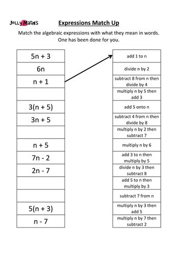 Algebraic Expression Matching Worksheets Amp Teaching Resources Tpt Matching Algebraic Expressions Worksheet - Matching Algebraic Expressions Worksheet