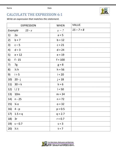 Algebraic Expressions Grade 6 Online Math Help And Algebraic Expressions Grade 6 - Algebraic Expressions Grade 6