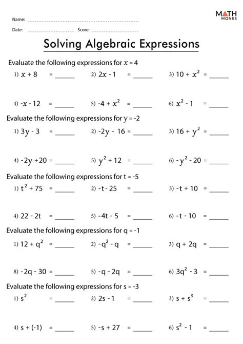 Algebraic Expressions Worksheets For 6th Graders Learn And Math Expressions Grade 6 Worksheets - Math Expressions Grade 6 Worksheets