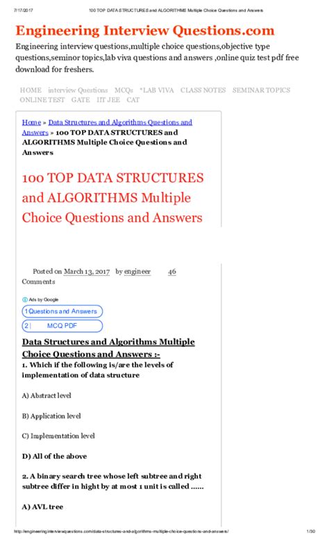 Download Algorithms Multiple Choice Questions With Answers 