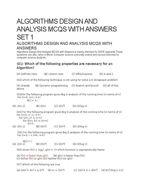 Download Algorithms Multiple Choice Questions With Answers 