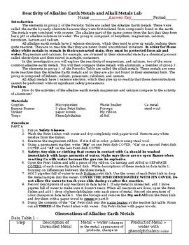 Alkaline Earth Metals Lab Answer Key