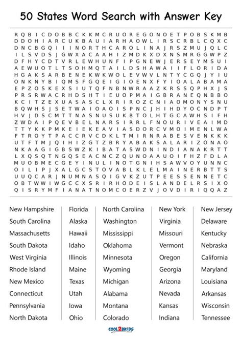 All 50 States Word Search Puzzle 50 State Word Search Printable - 50 State Word Search Printable