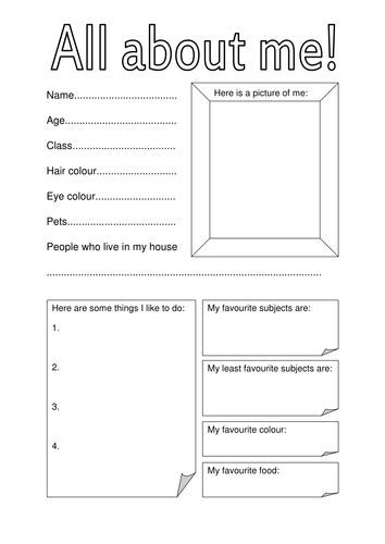 All About Me Fact Sheet Fact File Template About Me Worksheet Grade 4 - About Me Worksheet Grade 4