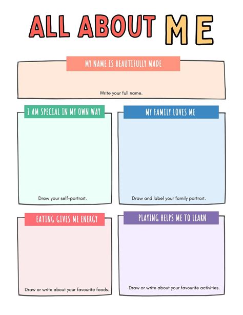 All About Me Template For Kindergarten Students