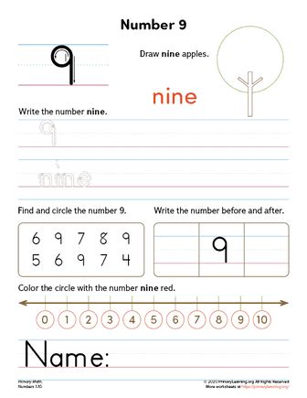 All About Number 9 Worksheet Primarylearning Org Number 9 Worksheet - Number 9 Worksheet